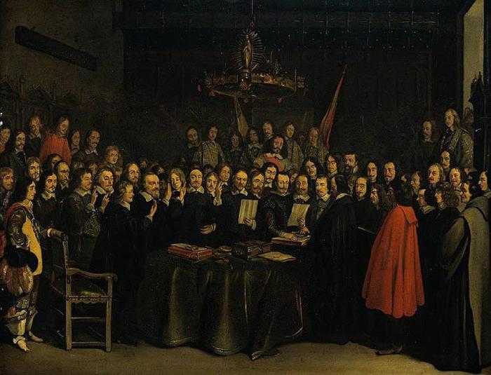 Gerard ter Borch the Younger Ratification of the Peace of Munster between Spain and the Dutch Republic in the town hall of Munster, 15 May 1648. Germany oil painting art